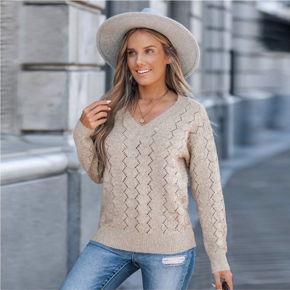 Cupshe Cream Cable Knit Crew Neck Sweater